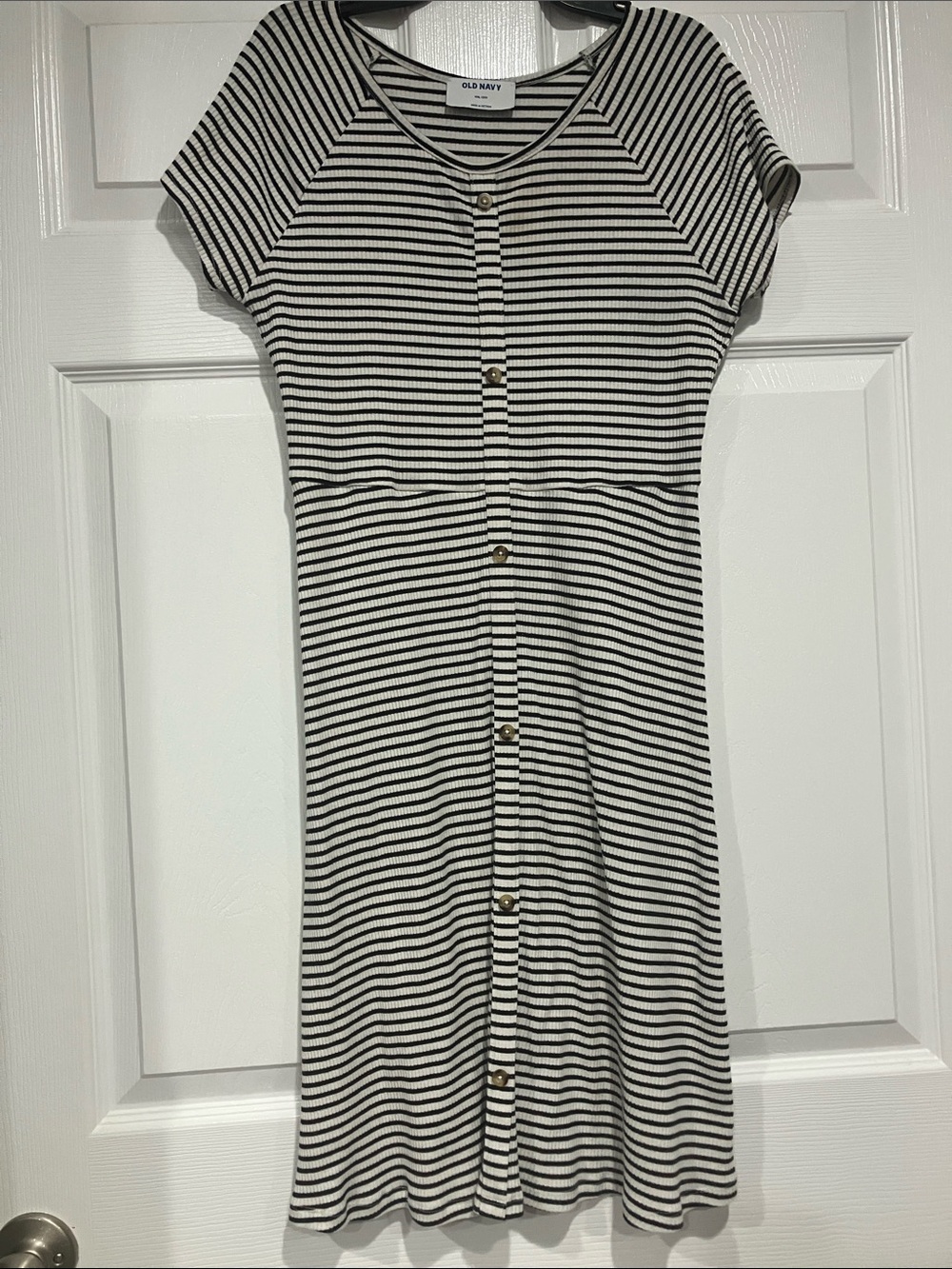 Old Navy Black and White Striped Midi Button-Front Dress, Girls XXL (14/16)
